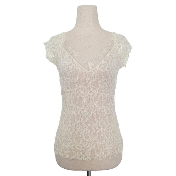 Y2k Boston Proper Babydoll Lace Sweetheart Neck Top Size S Cream Coquette Dainty - Picture 1 of 7